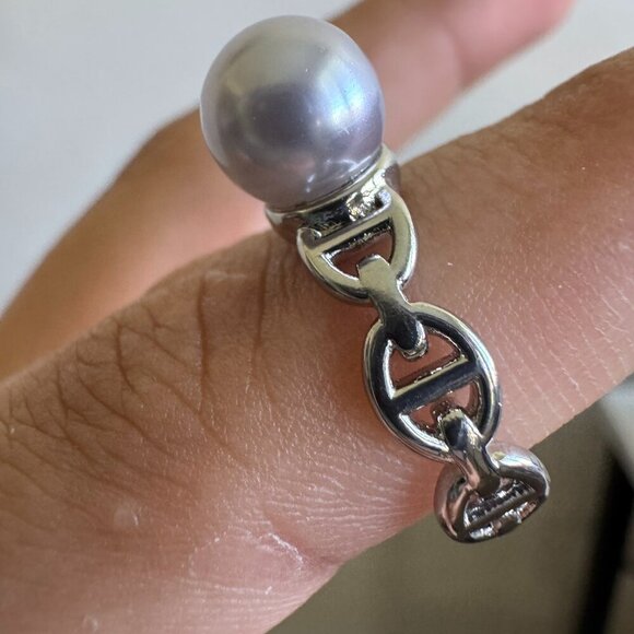 Jewelry - Sterling Silver 925 Link Band Ring with Pearl
